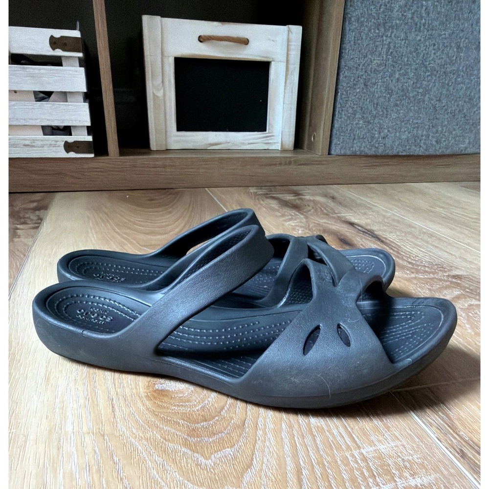Crocs Sandals Womens 8 Kelli Open Toe Two Strap Slide Sport Casual Comfort Black - Picture 3 of 8